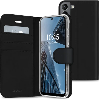 Afbeelding van Samsung Galaxy S21 FE Hoesje Met Pasjeshouder Accezz Wallet Softcase Bookcase Zwart