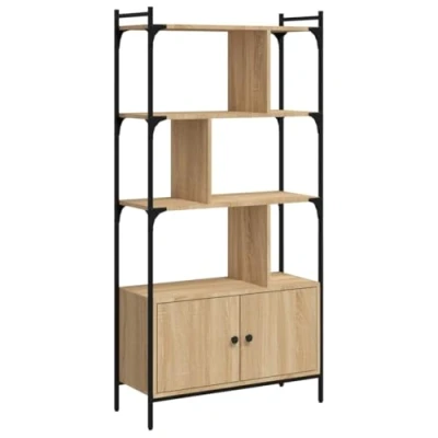 Afbeelding van Boekenkast met deuren 76,5x30x154,5 cm hout sonoma eikenkleurig