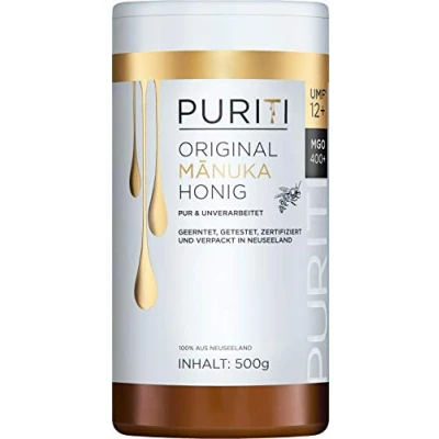 Afbeelding van PURITI Manukahoning MGO 400+ 500 g uit Nieuw Zeeland met gecertificeerd methylglyoxalgehalte laboratoriumgetest, directe import, puur natuurproduct, zonder additieven