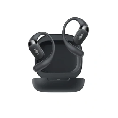 Afbeelding van SHOKZ OpenFit 2 hoofdtelefoon, draadloze bluetooth hoofdtelefoon met microfoon, oorhaak en 48 uur speeltijd, snel opladen, IP55 weerstand, draagtas, zwart