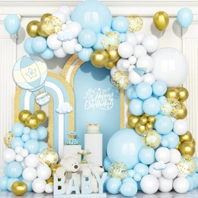 Afbeelding van Teselife 123 stuks blauwe en witte metallic latexballonnen voor verjaardag, babyshower, bruiloft, afstudeerfeest, doop, vrijgezellenfeest