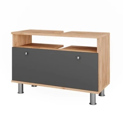 Afbeelding van Vicco FynnWastafelonderbouw 80.2 x 54 cm met lade Eik goud/antraciet