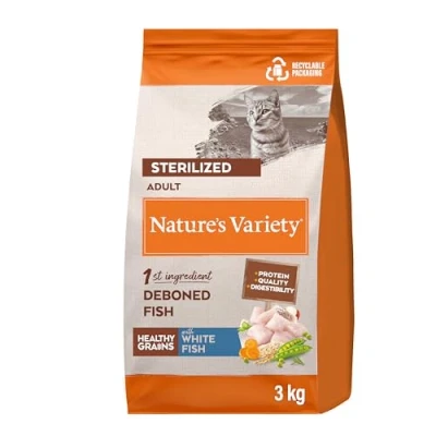 Afbeelding van 3kg Nature&#039;s Variety Healthy Grains Sterilised White Fish Kattenvoer droog