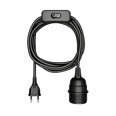Afbeelding van ledscom.de LEKA kabel, stekker, schakelaar, zwart, 3 m, lampfitting, 1x E27 max. 60 W, led, doe het zelf, wandlamp, E27, hanglamp, lamp