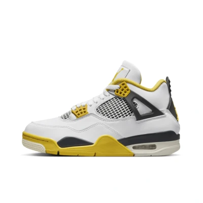 Afbeelding van Jordan AIR 4 Retro Sneakers hoog, Dames, Maat: 36, White/coconut milk/vivid sulfur/anthracite Leer/ synthetisch