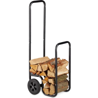 Afbeelding van Relaxdays brandhout kar houtkar houtrek opslagrek houtwagen metaal 60 kg