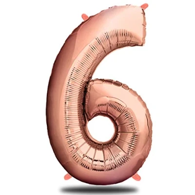 Afbeelding van envami® Verjaardagsballon 6 jaar, roségoud, 101 cm, cijferballon, decoratieve verjaardagsset voor meisjes, Happy Birthday decoratie/ ballon, zweeft dankzij helium
