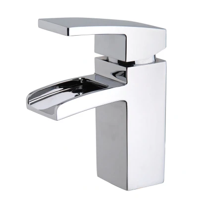 Afbeelding van Wiesbaden Rombo waterval wastafelkraan met clickwaste chroom