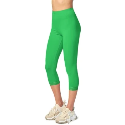 Afbeelding van Merry Style MS MS10 290 LE Dames Capri Leggings Sport Vrijetijdsbroek 3/4 Lengte met Kant Viscose Sporbroek Yogabroek Groen XL