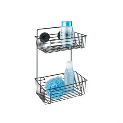Afbeelding van Wenko dubbele doucherek Bari 2 haken met pomp Vacuumloc zwart