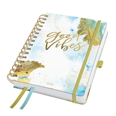 Afbeelding van SIGEL J6606 Spiral Kalender Jolie 2026, ca. A5, lichtblauw goudwit