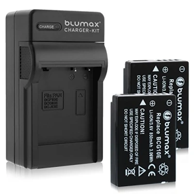Afbeelding van Blumax 2 x DMW BCG10 / BCG10E 850 mAh reservecartridges + E oplader compatibel met verschillende Panasonic cameramodellen