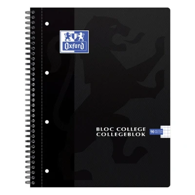 Image de OXFORD School bloc college A4+ quadrillé 5mm 4 trous 90 fls couverture en carton souple noir