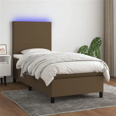 Afbeelding van vidaXL Boxspring met matras en LED stof donkerbruin 100x200 cm