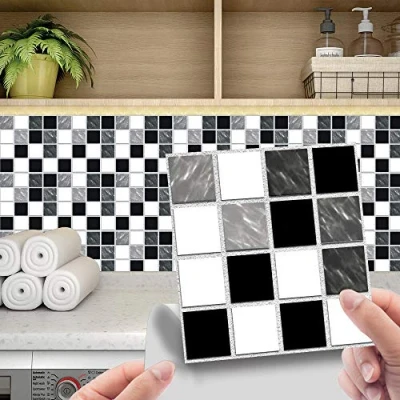 Afbeelding van 24 stuks tegel vinyl muurstickers, 20 x cm, waterdichte pvc wandtegels, zelfklevende peel en stick kunstdecoratie voor keuken, woonkamer, badkamer