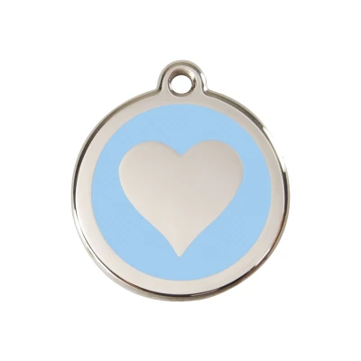 Afbeelding van Heart Light Blue roestvrijstalen hondenpenning medium/gemiddeld dia. 3 cm RedDingo