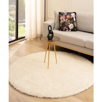 Afbeelding van Rond Hoogpolig Tapijt/Vloerkleed Velvet Posh Wit 200 Cm