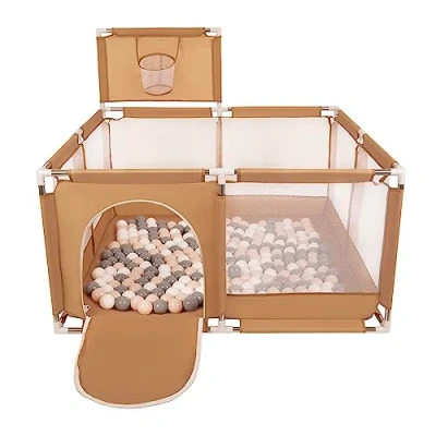 Afbeelding van Selonis Kinderbox met Mand en 200 Ballen, Beige:Pastel Beige/Grijs/Wit
