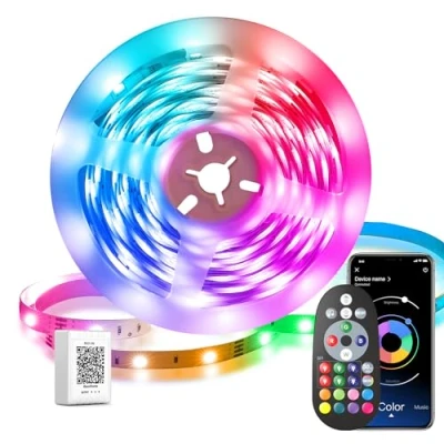Afbeelding van Ledstrip, 10 m, RGB ledstrip met app bediening, zelfklevend, synchronisatie muziek, flexibele led lichtketting voor kerstdecoratie, keuken, feest