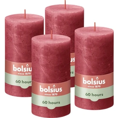 Afbeelding van Bolsius Rustieke Kaars 4 Stuks Rood 13cm
