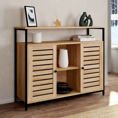 Image de Buffet 2 portes persiennes HALIFAX design industriel 100 cm