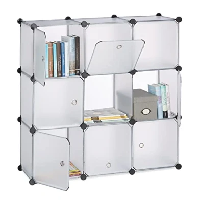 Afbeelding van Relaxdays Plank met 9 vakken, kunststof, modulair, doe het zelfmontage, plug in boekenkast, 95 x 32 cm, transparant