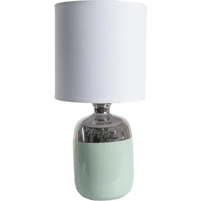 Afbeelding van Clayre &amp; Eef Tafellamp Ø 15x33 cm Wit Zilverkleurig Keramiek Rond Bureaulamp