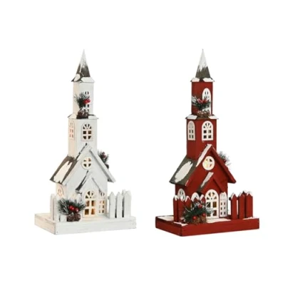 Afbeelding van Kerstversiering Home ESPRIT Wit Rood 27 x 18 56 cm (2 Stuks)