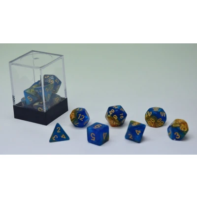 Afbeelding van Dobbelstenen Stardust Goud/Blauw 7set