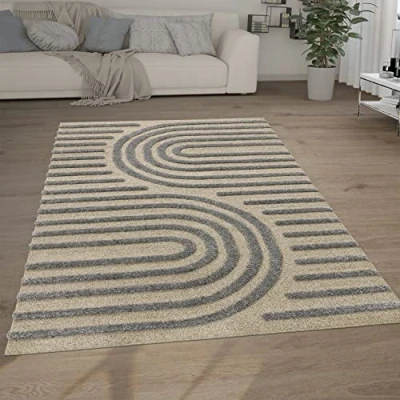 Afbeelding van Paco Home Hoogpolig Vloerkleed Woonkamer Shaggy 3D Look Ethno Boho Vintage Zacht 160x220 cm