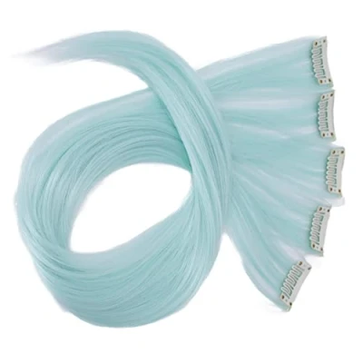 Afbeelding van CAISHA 60 cm, kleurrijke strengen, clip in extensions, glad haar, lang, turquoise, BST116
