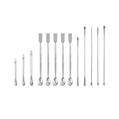 Afbeelding van QWORK Set van 13 roestvrijstalen laboratoriumspatels Micro Scoop Reactief Lab mengspatel Lange bemonsteringsschep