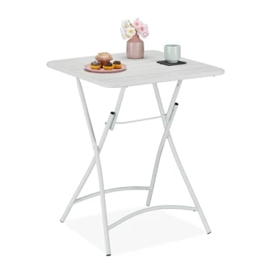 Afbeelding van bistrotafel inklapbaar 74 x 59 cm weerbestendig metaal campingtafel wit