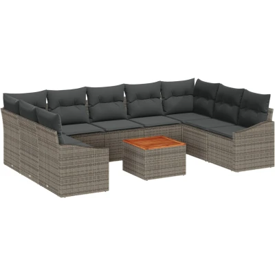 Afbeelding van vidaXL 10 delige Tuin Sofa Set met Kussens Grijs Poly Rattan Acacia