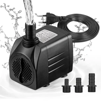 Afbeelding van Mini waterpomp (1800 l/u, 25 watt), vijverpomp, bronpomp, aquariumpomp, maximale sproeihoogte 2 m, zuignappen onderaan, 1,8 m stekkerkabel met 3 sproeiers, geluidsarm