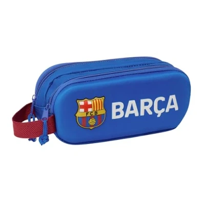 Image de Safta F.C. Barcelona 3D trousse double 3D, pour enfant, idéale les enfants d&#039;âge scolaire, confortable et polyvalente, qualité résistance, 21 x 6 8 cm, couleur bleu marine,