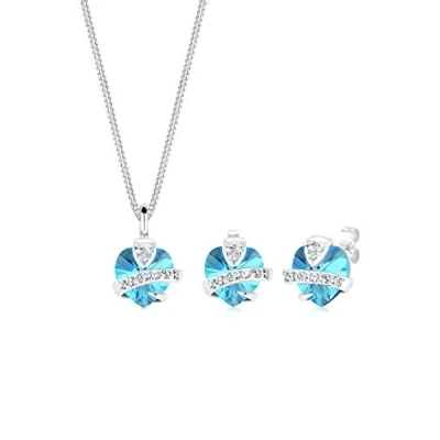 Afbeelding van Elli Dames Sieraden Set hart motief kostbaar met kristallen in 925 sterling zilver
