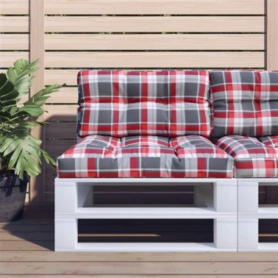 Afbeelding van vidaXL Palletkussens 2 st stof ruitpatroon rood