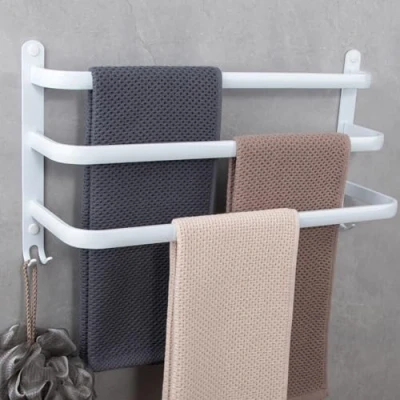 Afbeelding van Wandgemonteerde handdoekhouder 3 verdiepingen aluminium badkamerhanddoekhouder met haak voor badkamer, hotelkeuken, eigentijdse stijl, 50 cm