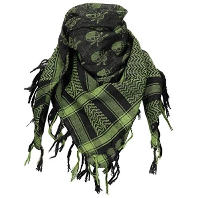 Image de MFH PLO Foulard à franges Shemagh, Olive/noir avec têtes de mort., XXL