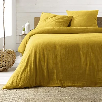Afbeelding van Douceur d&#039;Intérieur Beddengoedset, 3 delig, 260 x 240 cm, dubbel gaas katoen, Angelia, geel, 100% katoen