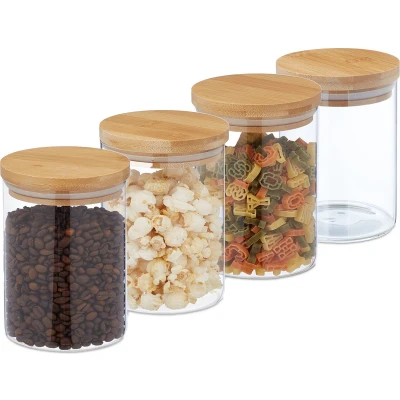 Afbeelding van voorraadpot set van 4 750 ml bamboe deksel glas luchtdicht opbergpot keuken