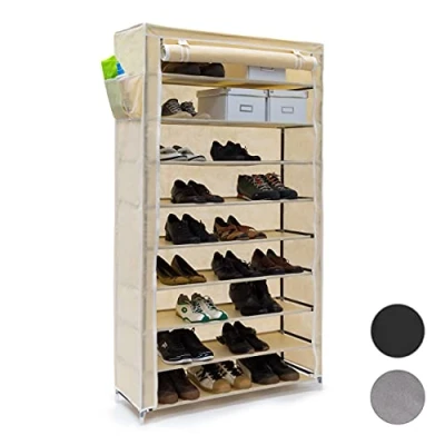 Afbeelding van Relaxdays 1 x schoenenkast met stoffen bekleding, beige, 161 88 30 cm