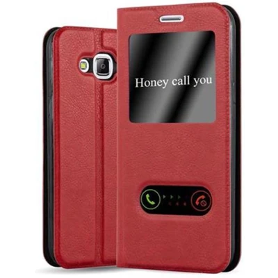 Afbeelding van Cadorabo Hoesje geschikt voor Samsung Galaxy J5 2015 in SAFRAN ROOD Beschermhoes met magnetische sluiting, standfunctie en 2 kijkvensters Book Case Cover Etui