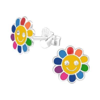 Afbeelding van Zilveren kinderoorbellen gekleurde bloem kristal Oorknopjes Meisje Zilver Zilverana Sterling 925 Silver