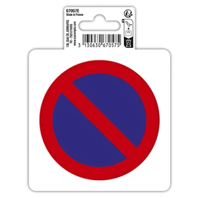 Image de Exacompta Réf. 67057E 1 pictogramme adhésif rond DÉFENSE DE STATIONNER En vinyle PVC traité anti dérapant Finition brillante Diamètre : 10 cm Coloris rouge