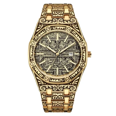 Afbeelding van HerenHorloge Polshorloge Heren Cadeau Horloge Geschenkdoos Mannen Goud en Arabische Dubai Style RVS