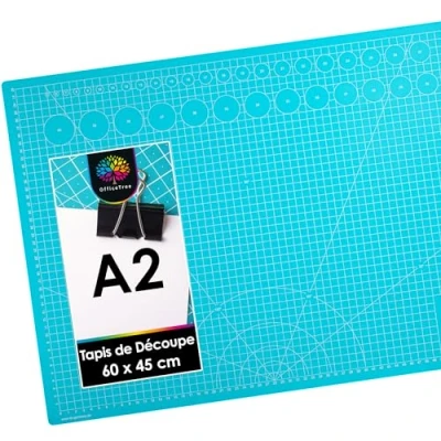 Afbeelding van OfficeTree Zelfherstellende snijmat A2, blauw, 60 x 45 cm met rooster en dubbelzijdige markeringen voor professionele sneden, recycleerbaar 3 laags PVC (blauw)