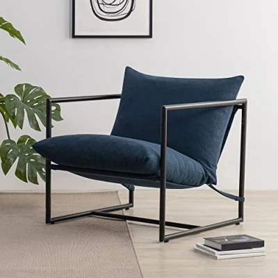 Afbeelding van Zinus Ada bijzetstoel 79 x 69 cm Sling Metalen frame met gemalen schuimkussens Marineblauw