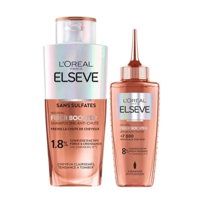 Image de L’Oréal Paris Fiber Booster Protocole Anti Chute Stimule la Pousse de Cheveux Existants Augmente Densité Capillaire Hommes et Femmes Shampooing Sans Sulfates + Sérum Croissance
